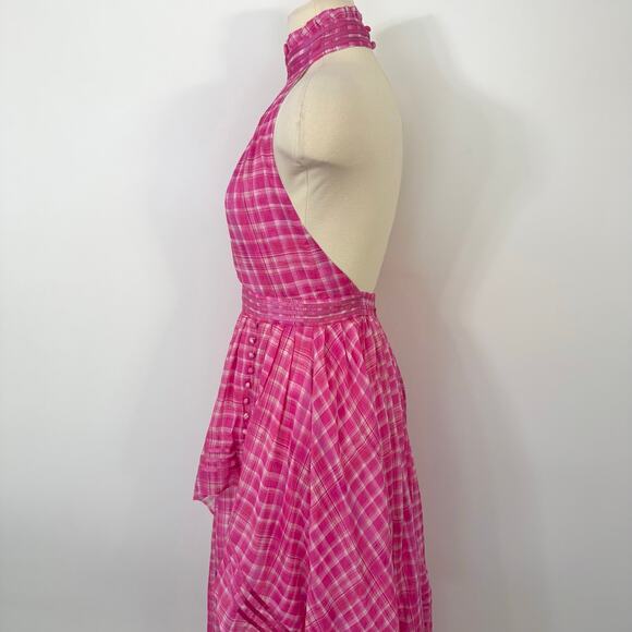 Aje Bungalow Sienna Dress Pink Gingham Halter Neck Maxi Gown US 4 - Picture 6 of 16